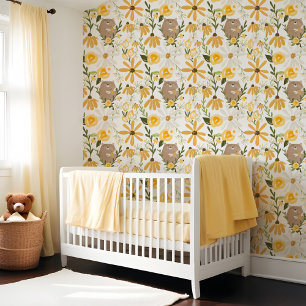 Papel Pintado Oso y dulce miel Abeja Amarrón Amarillo