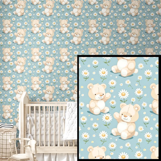 Papel Pintado Osos de peluche y flores blancas en azul de Aqua o (Subido por el creador)