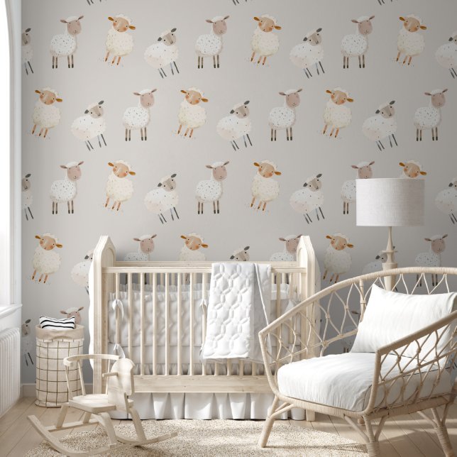 Papel Pintado Oveja Cuta Acuarela Boho Nursery Neutral (Niños)