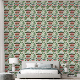 Papel Pintado Pagoda asiática acuarela en paisaje verde (7)