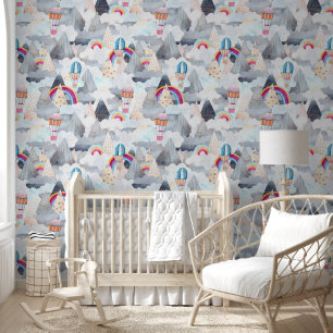 Papel Pintado Paisaje de montaña cúrcuta Nursera de globo aerost