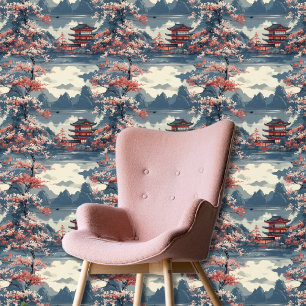 Papel Pintado Paisaje del lago montañoso Sakura Pagoda japonés