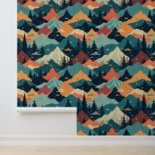 Papel Pintado Paisaje montañoso colorido con pinos