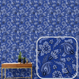 Papel Pintado Paisley floral azul real de la Marina Oscura elega