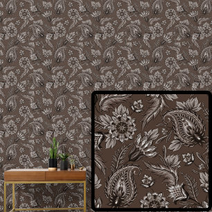 Papel Pintado Paisley floral de chocolate marrón oscuro claro el