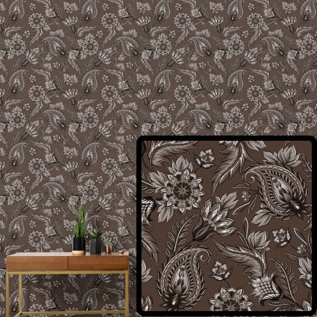 Papel Pintado Paisley floral de chocolate marrón oscuro claro el (Subido por el creador)