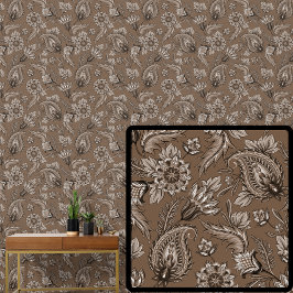 Papel Pintado Paisley floral de chocolate mediano marrón elegant