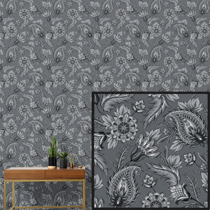 Papel Pintado Paisley floral gris oscuro y suave elegante