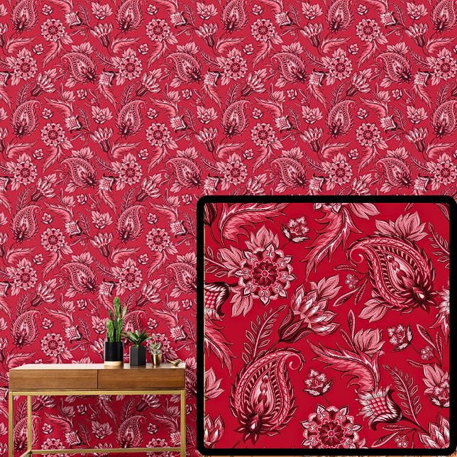 Papel Pintado Paisley floral roja profunda y oscura elegante (Subido por el creador)