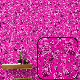 Papel Pintado Paisley floral rosa brillante elegante