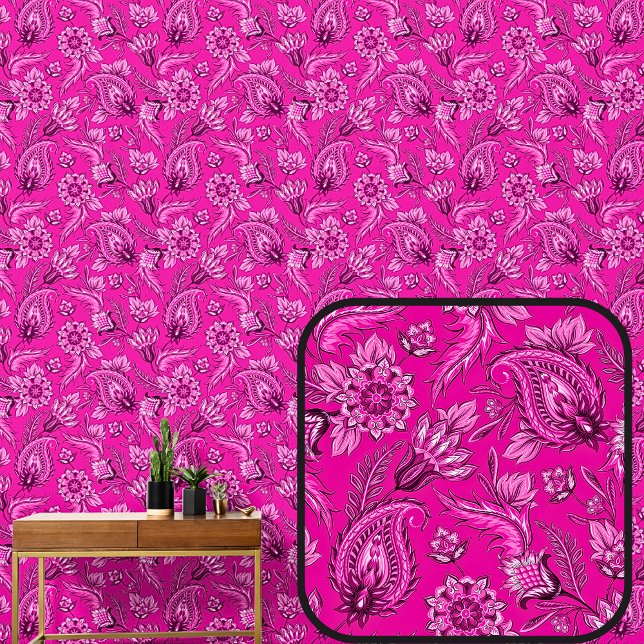 Papel Pintado Paisley floral rosa brillante elegante (Subido por el creador)
