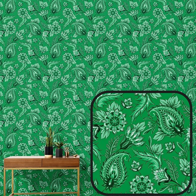 Papel Pintado Paisley floral verde oscuro brillante elegante (Subido por el creador)