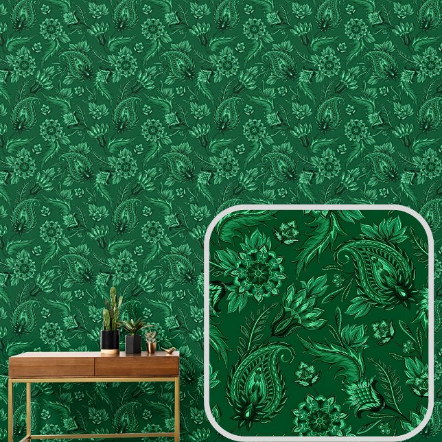 Papel Pintado Paisley floral verde oscuro elegante (Subido por el creador)
