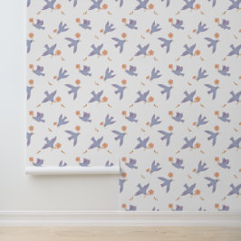 Papel Pintado Pájaro azul dulce con guarnición para niños de flo