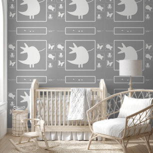 Papel Pintado Pájaro De Tweety Blanco Sobre Gris