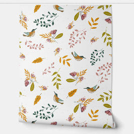 Papel Pintado Pájaros coloridos sobre un fondo floral