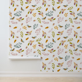 Papel Pintado Pájaros coloridos sobre un fondo floral