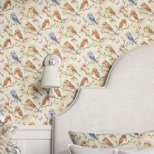 Papel Pintado Pájaros y ramas en acuarela
