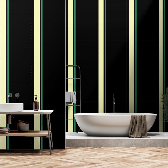Papel Pintado Paleta + verde franja vertical negra (Baño)