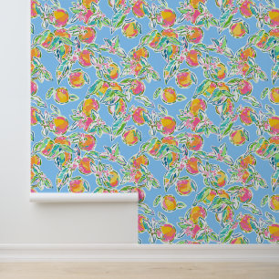 Papel Pintado Palm Beach Blue con Naranjas