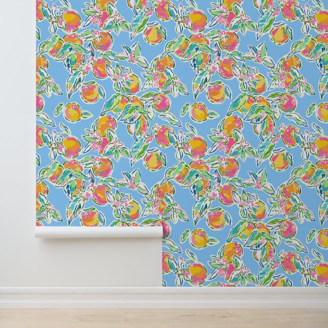 Papel Pintado Palm Beach Blue con Naranjas (Solicitud)