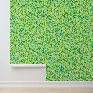 Papel Pintado Palm Beach Preppy Green Zebras