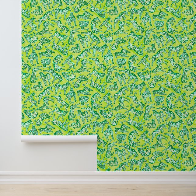 Papel Pintado Palm Beach Preppy Green Zebras (Solicitud)