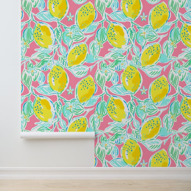 Papel Pintado Palm Beach Preppy Lemones rosas y amarillos (Solicitud)
