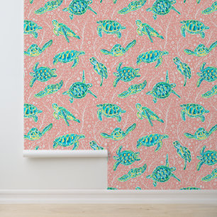 Papel Pintado Palm Beach Preppy Tortugas Natantes
