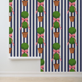 Papel Pintado Palm Beach Topiary Franja Naval Pela y Pega