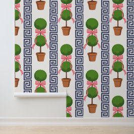 Papel Pintado Palm Beach Topiary Greek Key Stripe Peel & Stick 