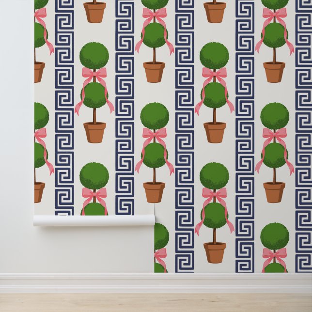 Papel Pintado Palm Beach Topiary Greek Key Stripe Peel & Stick  (Solicitud)