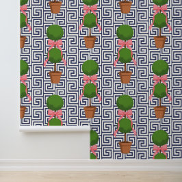 Papel Pintado Palm Beach Topiary Navy Greek Key Peel & Stick 