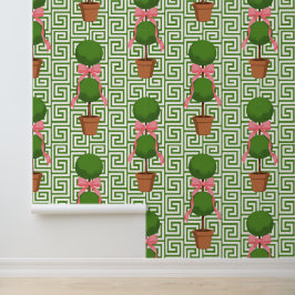 Papel Pintado Palm Beach Topiary Verde Llave Griega Peel & Stick