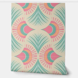 Papel Pintado Palm Springs - Sunset Palms - Coral Pink and Teal 
