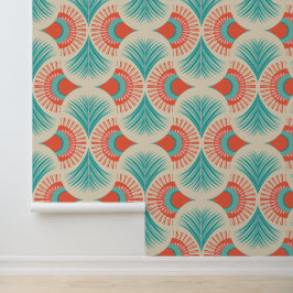 Papel Pintado Palm Springs - Sunset Palms - Coral Red and Teal