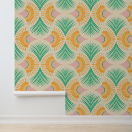 Papel Pintado Palm Springs - Sunset Palms Golden Yellow and Gree