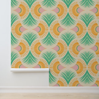 Papel Pintado Palm Springs - Sunset Palms Golden Yellow and Gree
