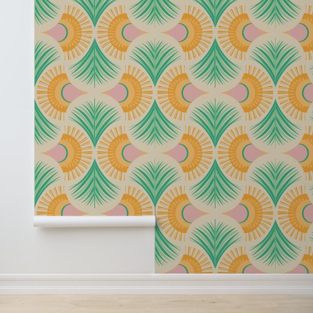 Papel Pintado Palm Springs - Sunset Palms Golden Yellow and Gree (Solicitud)