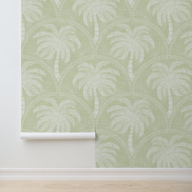 Papel Pintado Palm Trees in Pastel Green Arch Motifs Textured (Solicitud)