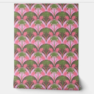 Papel Pintado Palm Trees Textura Retro Marrón Verde Rosa