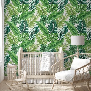 Papel Pintado Palm tropical verde Banana Monstera hojas