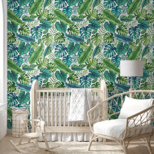 Papel Pintado Palm tropical verde y Verde azulada Banana Monster