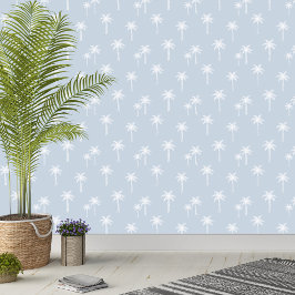 Papel Pintado Palmeras Boho Casa de Campo Costera Azul Claro