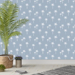 Papel Pintado Palmeras Boho Casa de Campo Costera Azul Polvorien