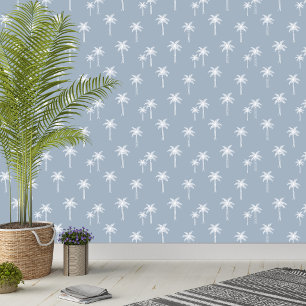 Papel Pintado Palmeras Boho Casa de Campo Costera Azul Polvorien