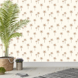 Papel Pintado Palmeras Boho Casa de Campo Costera Beige y Marrón