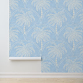 Papel Pintado Palmeras en Azul Suave Costero Tropical