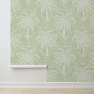 Papel Pintado Palmeras en Motivos de Arco Verde Pastel Texturiza