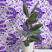 Palomas y Flores Arte de Pájaros Morado y Blanco